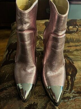 Soda Metallic Pink Ankle Boots with Silver Cap Toe